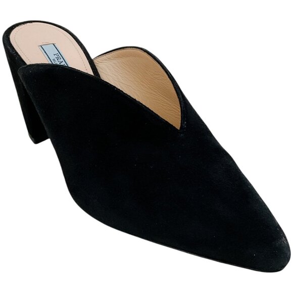 Prada Black Suede V Cut Mules - Picture 1 of 6